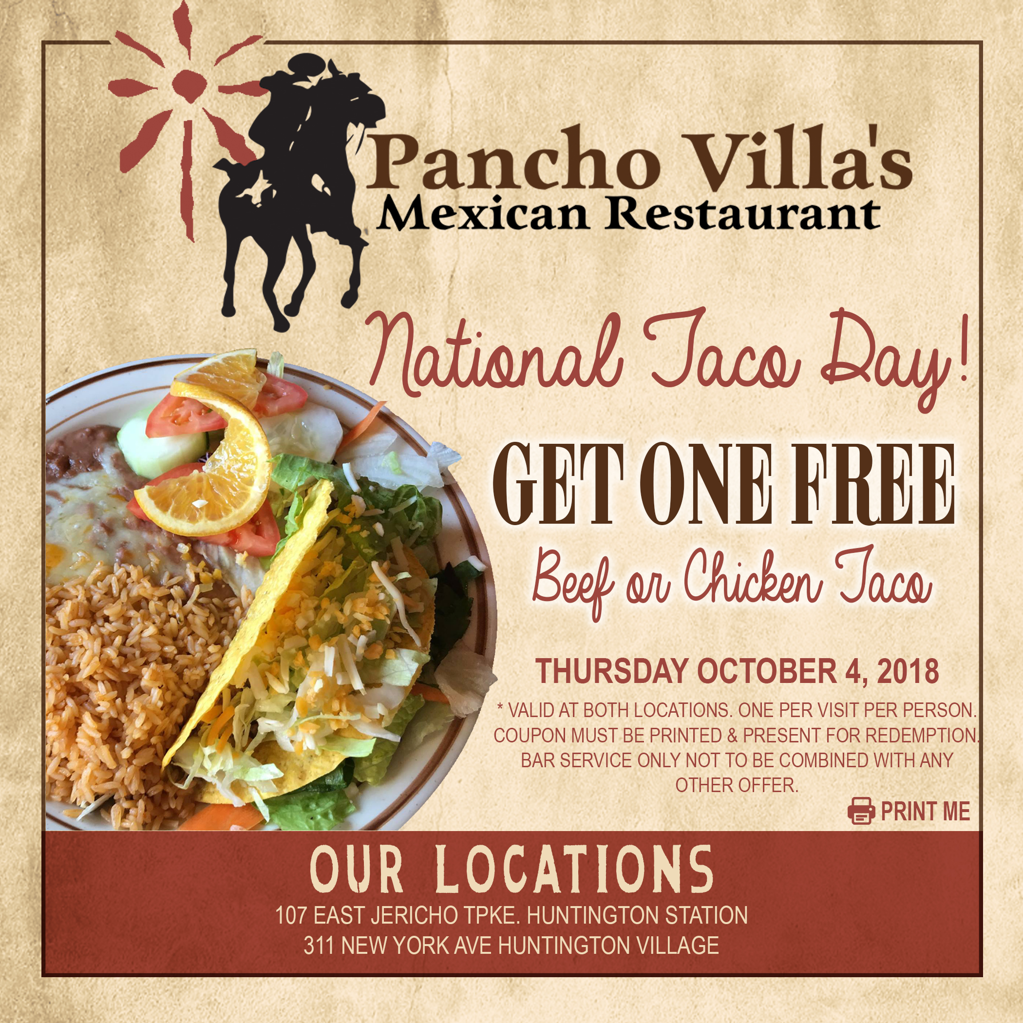 CouponNationalTacoDay Pancho Villa's Mexican Restaurant